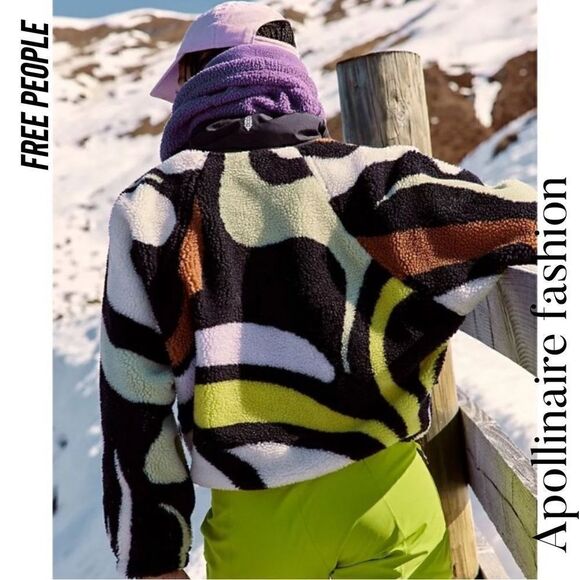 FREE PEOPLE ROCKY RIDGE FLEECE NEW BLACK YELLOW COMBO - Picture 3 of 6